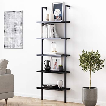 Theo 5-Shelf Black Bookcase Industrial Metal Frame