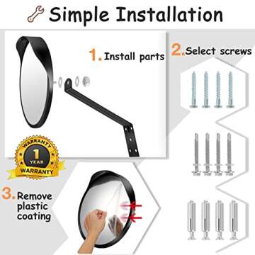 Arcylic Convex Mirror 𝟭𝟮" 𝗦𝗲𝗰𝘂𝗿𝗶𝘁𝘆 𝗠𝗶𝗿𝗿𝗼𝗿, Adjustable Fixing Bracket Wide Angle Clear View For Indoor Outdoor Driveway Parking Garage Warehouse Office By Hydencamm (12 inch)