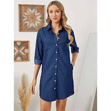 Kidsform Long Sleeve Chambray Blouse Dress - Dark Blue