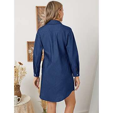 Kidsform Long Sleeve Chambray Blouse Dress - Dark Blue