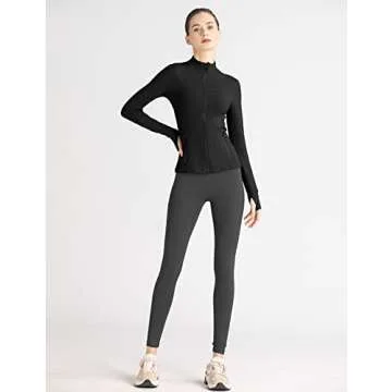 Locachy Women's Slim Fit Full Zip Athletic Running Sports Workout Jacket with Thumb Holes Black L