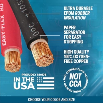 TEMCo 6 Gauge AWG 50 Ft Black + 50 Ft Red Flexible Pure Copper Made in USA Welding Cable Battery Wir...