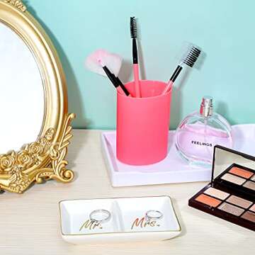 Frienda Wedding Ring Dish Engagement Ceramic Trinket Tray Wedding Jewelry Ring Holder with 2 Pieces Luggage Tags Faux Leather Travel Tags for Bridal Shower Honeymoon Newlyweds(Mr & Mrs)