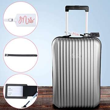 Frienda Wedding Ring Dish Engagement Ceramic Trinket Tray Wedding Jewelry Ring Holder with 2 Pieces Luggage Tags Faux Leather Travel Tags for Bridal Shower Honeymoon Newlyweds(Mr & Mrs)