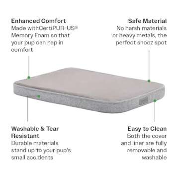 Diggs Snooz Dog Bed, Light Grey, Medium (Memory Foam Dog Bed, Orthopedic Dog Bed, Puppy Bed, Pet Bed) Dog Crate Pad, Dog Crate Bed