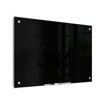 U Brands Glass Dry Erase Board, 35"x23", Black Surface with Silver Grommets, Frameless, Includes Marker with Built-in Eraser