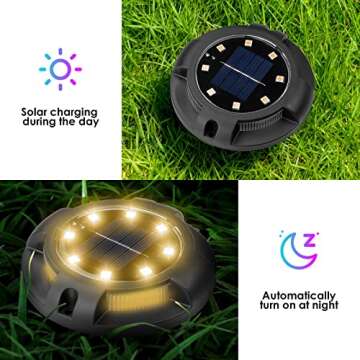 Fohil 12 Pack Solar Ground Lights Outdoor,12 LEDs Solar Disk Lights Waterproof In-ground Lights for Pathway Lawn Yard Patio Walkway Driveway Deck Garden Decor Warm White