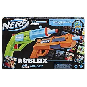 Nerf Roblox Jailbreak: Armory, Includes 2 Hammer-Action Blasters, 10 Elite Darts, Code to Unlock in-Game Virtual Item