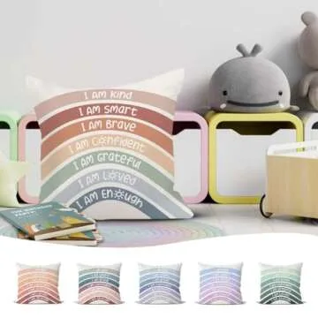 QIYUHOY Calming Corner Cozy Corner Classroom Reading Corner Rainbow Decor Throw Pillow Covers 18x18, Book Center Home Bedroom Playroom Decorative Pillow Covers（red）