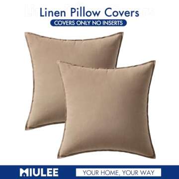 MIULEE Pack of 2 Coco Brown Pillow Covers 24x24 Inch Decorative Couch Throw Pillow Covers Linen Cushion Covers Set Modern Farmhouse Home Decor for Sofa Living Room Bed