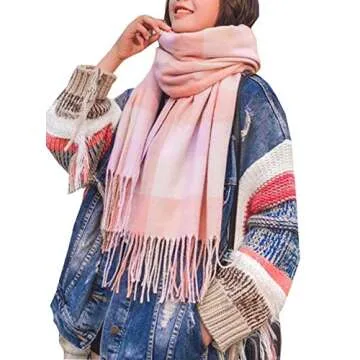 Wander Agio Women's Fashion Scarves Long Shawl Winter Thick Warm Knit Large Plaid Scarf Bright Pink ...