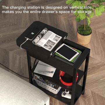 LIDYUK Charging End Table with USB Ports for Small Spaces