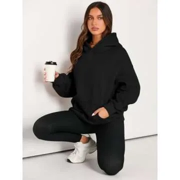 EFAN Womens Hoodies Oversized Sweatshirts Pullover Fleece Sweaters Long Sleeve Winter Fall Outfits Fashion Y2k Clothes Black L