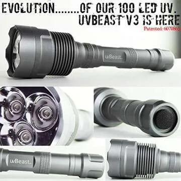 uvBeast New V3 385-395nm Black Light UV Flashlight - High Power Upgraded Triple Broad Band LEDs Best...