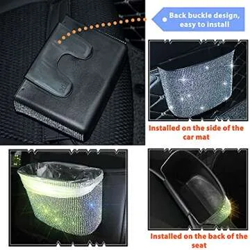 Chic Rhinestone Car Trash Bin for Stylish Cleanliness