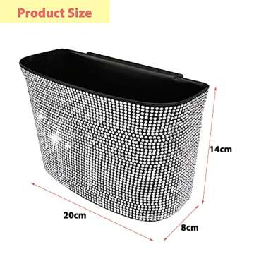 Pomelo Litchi Pitaya Glitter Diamond Organizer Storage Box Garbage Holder Bling Rhinestone Car Funtional Car Trash Bin Can with Two Hooks,a Ticket Clip,a Start Engine Circle(Black)