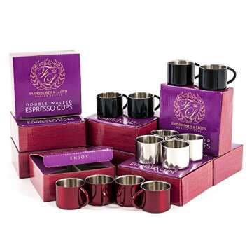 Farnsworth & Lloyd Silver Stainless Steel Double Wall Espresso Cups, Set of 4, Small