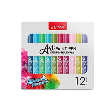 ZEYAR Acrylic Paint Pens, Extra Fine Point, AP Certified, 12 Colors, Water Based, Permanent & Waterproof Ink, Works on Rock, Wood, Glass, Metal, Ceramic and Non porous Surfaces (12 Colors)