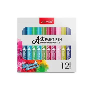 ZEYAR Acrylic Paint Pens, Extra Fine Point, AP Certified, 12 Colors, Water Based, Permanent & Waterproof Ink, Works on Rock, Wood, Glass, Metal, Ceramic and Non porous Surfaces (12 Colors)