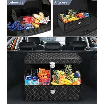 Zrpiot Trunk Organizer For Car - Cargo Storage Box Suv - Leather Collapsible Auto Grocery Trunk Organizer,Trunk Waterproof Folding Expandable Organizer Basket Wich Lid For Truck…