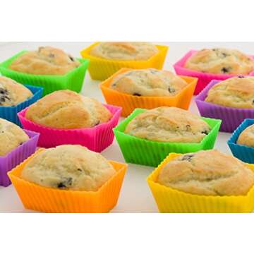 Rectangle Silicone Muffin Cups for Baking, Set of 12 Reusable Silicone Baking Cups, Bento Lunch Box Dividers, Nonstick Silicone Cupcake Molds, Silicone Cupcake Liners for Baking