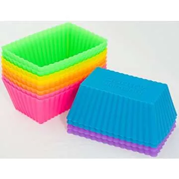 Rectangle Silicone Muffin Cups for Baking, Set of 12 Reusable Silicone Baking Cups, Bento Lunch Box Dividers, Nonstick Silicone Cupcake Molds, Silicone Cupcake Liners for Baking