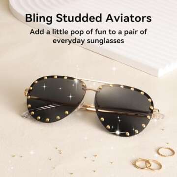 Dollger Oversized Aviator Sunglasses for Women Fashion Retro Rimless Studded Black Sunglasses Design...