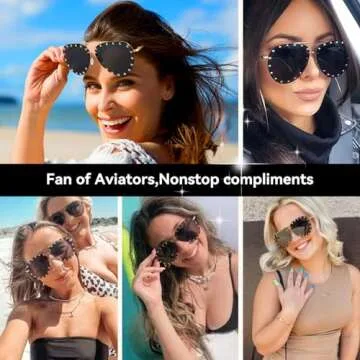 Dollger Oversized Aviator Sunglasses for Women Fashion Retro Rimless Studded Black Sunglasses Designer Shades