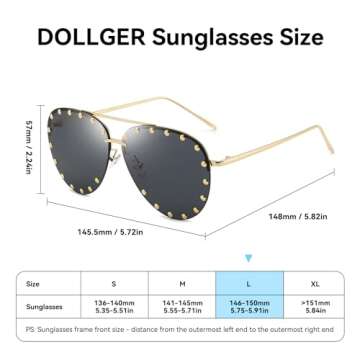Dollger Oversized Aviator Sunglasses for Women Fashion Retro Rimless Studded Black Sunglasses Designer Shades