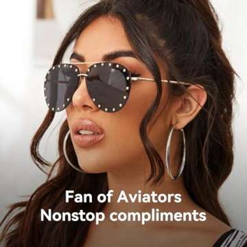Dollger Oversized Aviator Sunglasses for Women Fashion Retro Rimless Studded Black Sunglasses Designer Shades