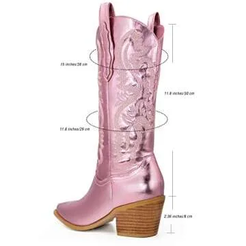 Stylish Cowgirl Embroidered Mid-Calf Boots for Women