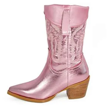 Stylish Cowgirl Embroidered Mid-Calf Boots for Women