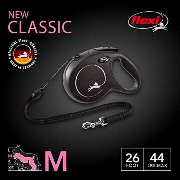 FLEXI New Classic Cord Retractable Dog Leash for Medium Dogs up to 44 lbs. – 26 ft., Black | Tangl...