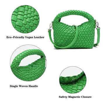 Stylish Green Vegan Woven Purse, Eco-Friendly Handbag