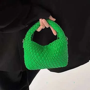 Stylish Green Vegan Woven Purse, Eco-Friendly Handbag