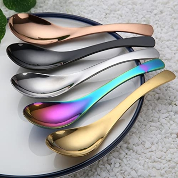 5 PCS Stainless Steel Soup Spoons - Elegant Kitchen Utensils for Every Meal
