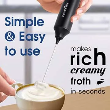 FoodVille MF05 Rechargeable Milk Frother for Barista Quality Foam