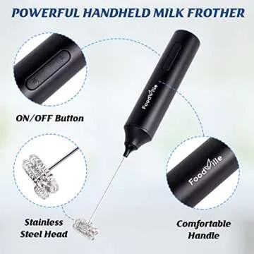 FoodVille MF05 Rechargeable Milk Frother for Barista Quality Foam