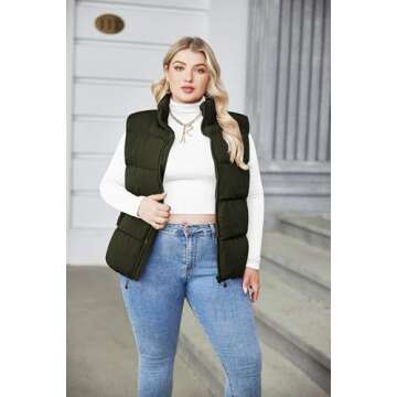 IN'VOLAND Women's Plus Size Zip Up Puffer Vest Stand Collar Outerwear Sleeveless Padded Jacket Coat with Pockets