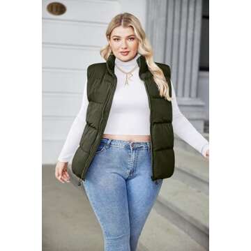 IN'VOLAND Women's Plus Size Zip Up Puffer Vest Stand Collar Outerwear Sleeveless Padded Jacket Coat with Pockets