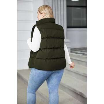 IN'VOLAND Women's Plus Size Zip Up Puffer Vest Stand Collar Outerwear Sleeveless Padded Jacket Coat with Pockets