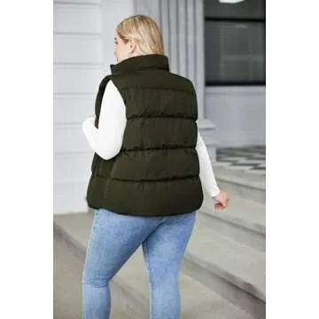 IN'VOLAND Women's Plus Size Zip Up Puffer Vest Stand Collar Outerwear Sleeveless Padded Jacket Coat with Pockets