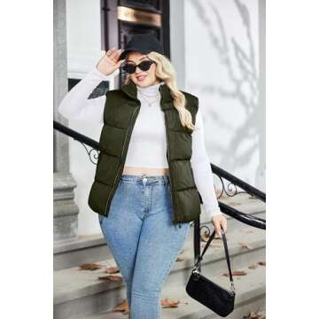 IN'VOLAND Women's Plus Size Zip Up Puffer Vest Stand Collar Outerwear Sleeveless Padded Jacket Coat with Pockets