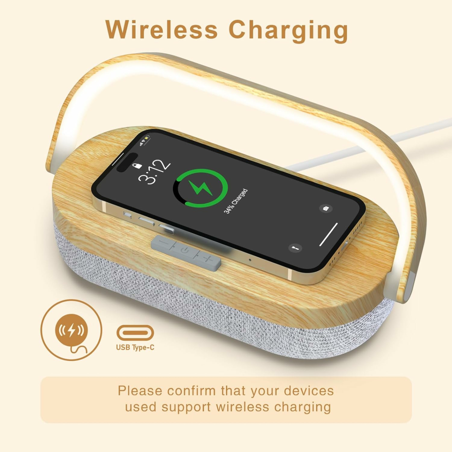 LED Bedside Lamp with Wireless Charger & Speaker