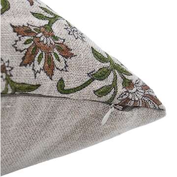Fabritual Block Print Thick Linen 20X20 Throw Pillowcase Cushion Cover, Outdoor, Decorative Handmade for Sofa and Couch, Fall Decoration, Floral Printed Boho, Home Decor, Aradhana, Green