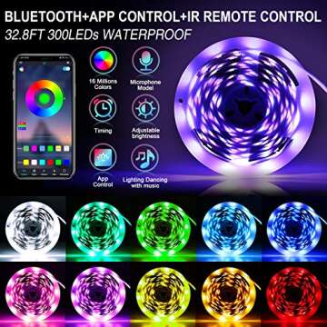 Bluetooth LED Lights Strips 32.8ft with APP Control, Music Sync Waterproof Flexible RGB Color Changi...