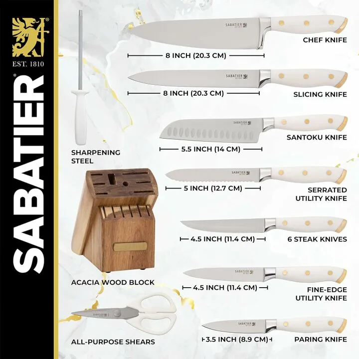 Sabatier 15-Piece Knife Block Set - Sharp & Stylish Kitchen Knives