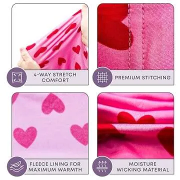 Rocky Kids Onesie Cozy Jumpsuit, Unisex, Fleece Lined, for Boys & Girls, Long Sleeve Thermals (Stay-Soft) Heart Design 16