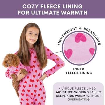 Rocky Kids Onesie Cozy Jumpsuit, Unisex, Fleece Lined, for Boys & Girls, Long Sleeve Thermals (Stay-Soft) Heart Design 16