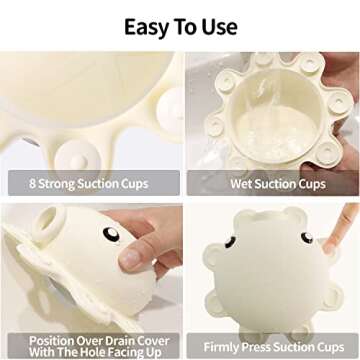 Bathroom Bathtub Overflow Drain Cover- Silicone Bath Tub Drain Cover, Tub Overflow Drain Stopper with Suction Cups, Adds Inches of Water for Deeper Bath, Cute Bathroom Accessories, Ivory